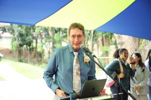 AIIAS Academy Principal, Dr. Jim C Weller, explains the different emblems found in the new building.